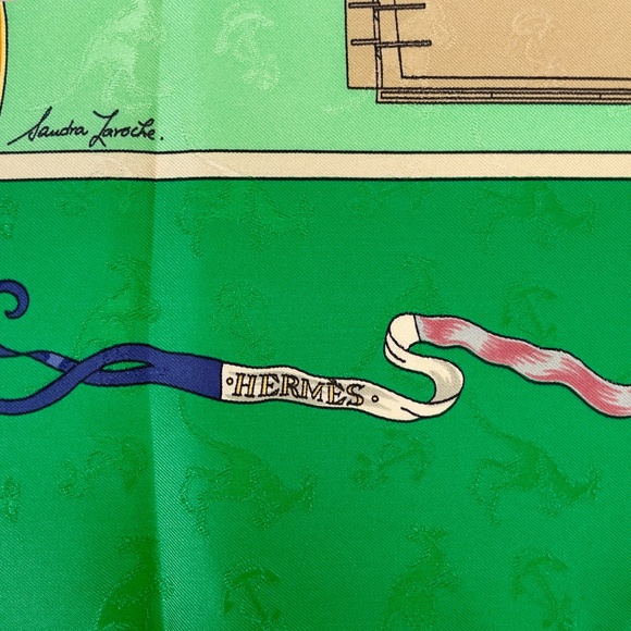 NWT Vintage Hermes Scarf Carré 90 "Le Geographe" in Green - Picture 3 of 10